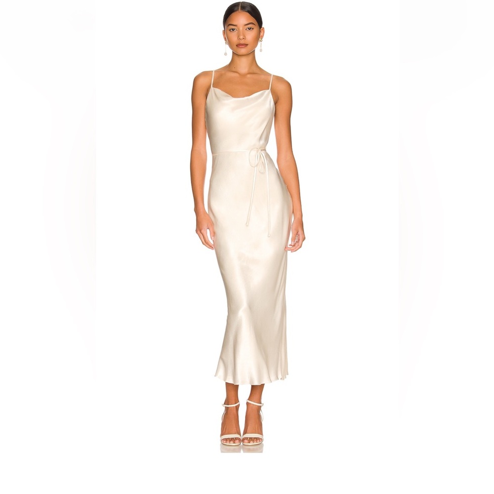 Shona Joy Champagne Satin Slip Midi Dress